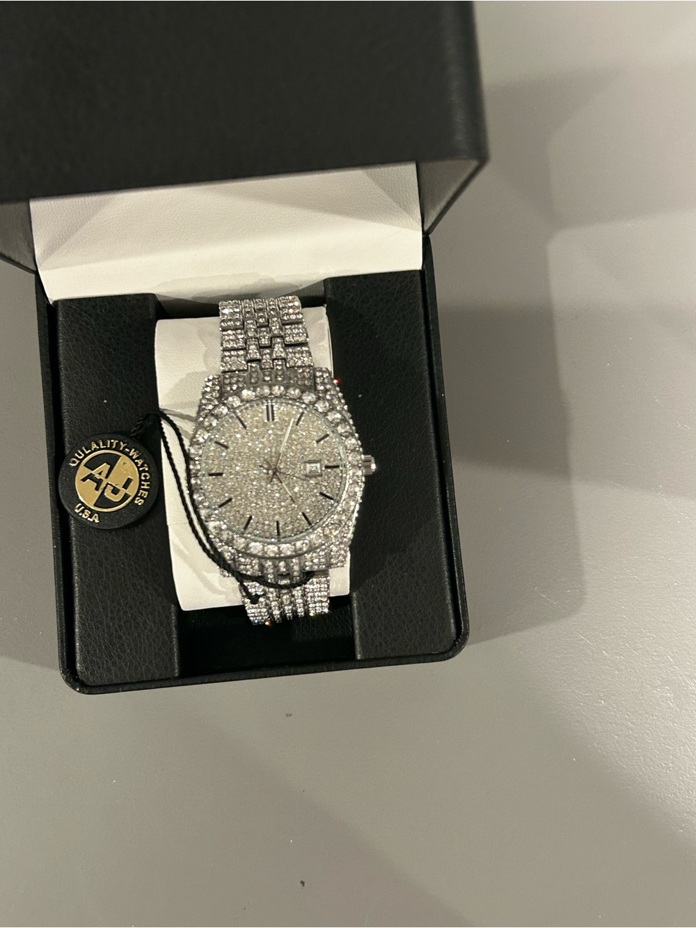 Silver Pavé Crystal Men's Watch - Sparkling Full CZ Bracelet